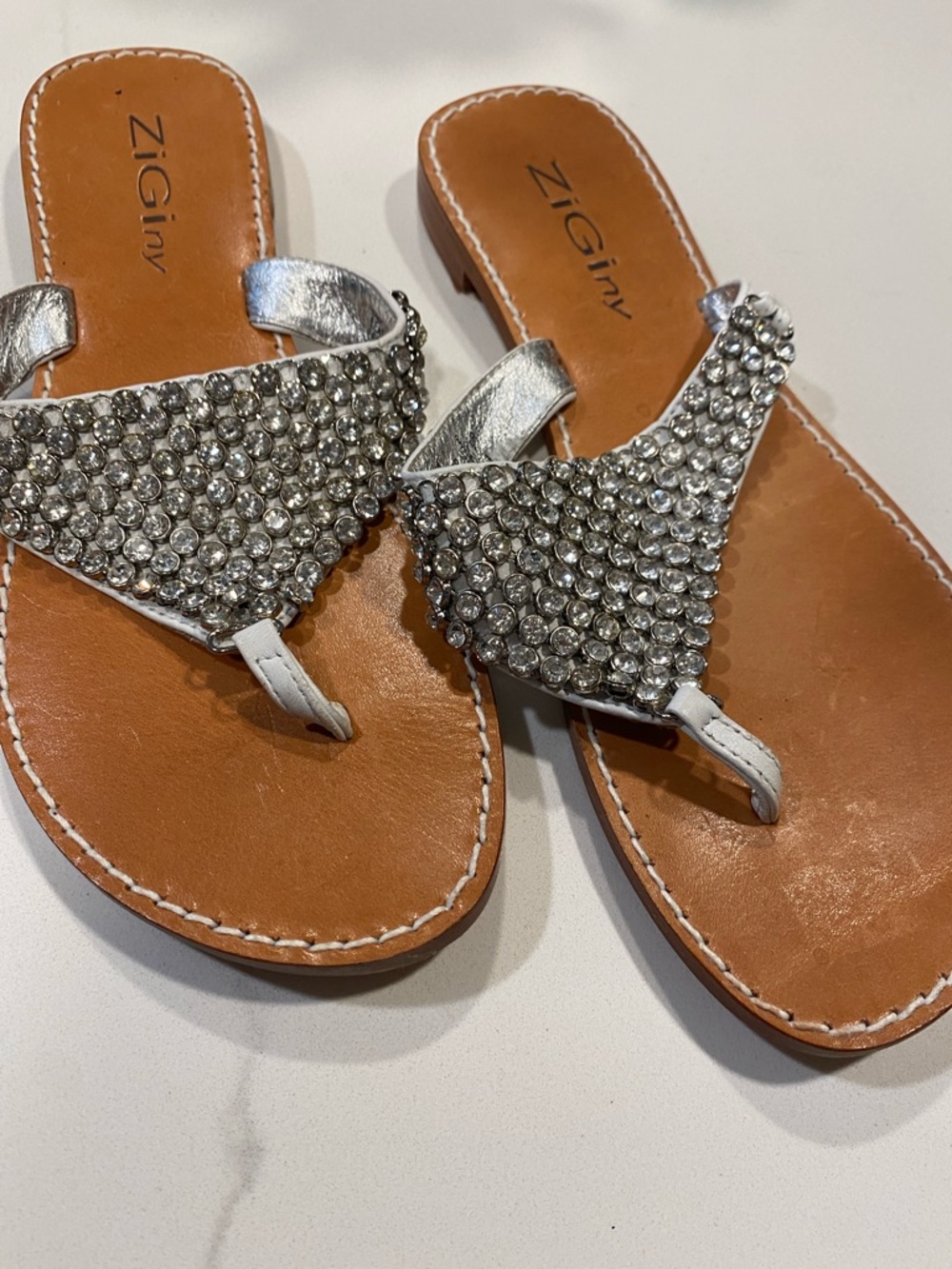 ZiGiny Silver Crystal Thong Sandals - Picture 2 of 11